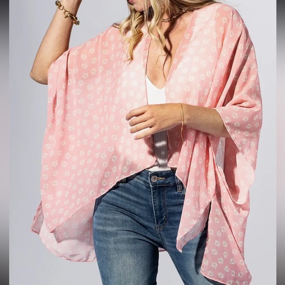 Other - 1054. Chic Peony Ditsy Blossom Sheer Kimono